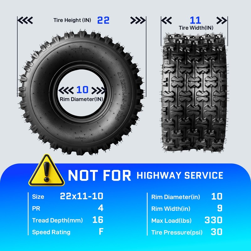 TRIBLE SIX 22x11-10 All Terrain ATV UTV Tires 22x11x10 Tires,