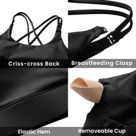 V VOCNI Nursing Sports Bra for Breastfeeding Maternity Sports Workout Pregnancy Bra Crisscross Nursing Tank Top Black X-Large New