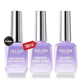 Gellen- Esmalte de uñas en gel Builder con capa base y capa superior de gel, juego de 3 esmaltes de uñas en gel de 18 ml, esmaltes de uñas en gel de  