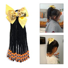 Kids Hair Accessories For Girls Kids Braided Ponytail Extension With Beads Braids Hair Extensions For Kids Pony Beads Synthetic Crochet Braids Hair(9 Inch(12 Stands), Orange&Transparent)