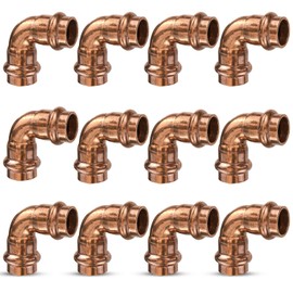 Copper Press Fittings,1/2 inch Copper Coupling 90 degree Elbow Coupling Zero Lead PxP 1/2 inch x 1/2 inch,12PK 90-Degree Elbow with 1/2-Inch for Plumbing,OD 5/8”,Use with Hydraulic Press Fitting Tool
