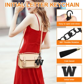 Initial Letter Keyring for Purse Backpacks Handbags Letter A-Z Keychain with Tassel Initial Keychain Gifts for Daughter Sisters Graduation Christmas Birthday Gift Alphabet Initials Keyring (Letter W)