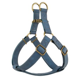 Didog Step in Dog Harness - Adjustable Faux Leather Dog Harness with Antique Bronze Metal Buckle, Easy Walk Dog Halter Harness for Medium Large Dogs Walking Training (Blue, M: Chest 20-29")