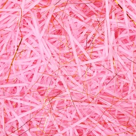 HMJIA Crinkle Paper Filler 1lb/16oz Shredded Paper for Gift Baskets Raffia Grass for Christmas Basket Filling for Birthdays Weddings Anniversaries Valentines Day (Pink + Gold, Straight)
