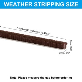 PATIKIL Pile Weather Stripping, Self Adhesive Weatherstripping Brush Fuzzy Door Weather Seal Strip Insulation for Window Door Frame, Brown (16ft Lx3/8 Wx3/8 H)