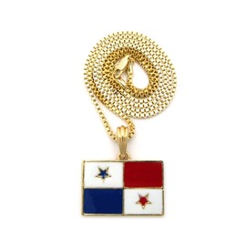 Panama Flag Pendant with 2mm 24" Gold-Tone Box Chain Necklace