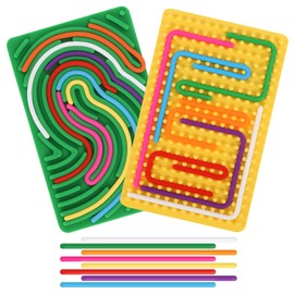 FIIOEOY 2pcs Fidget Toys Sensory Activity Board with 20 Strings, Silicone Sensory Toys for ADHD Autism Stress Relief, Educational Learning Toys for Kids 3+ Years Old, Yellow & Green