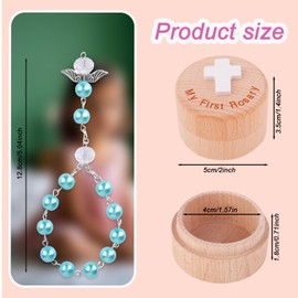 Fukaisu My First Rosary Baptism Gifts, Baptism Keepsake Box & Rosary Bracelet with Angel Wings Catholic First Communion Christening Beads Gifting Set for Baby Shower (Light Blue)