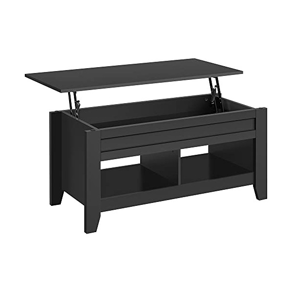 Yaheetech Modern Lift Top Coffee Table w/Hidden Storage & 2 Open Shelves for Living Room Reception Room Office 41in L x 19.5in W x 19.2-24.2in H, Black