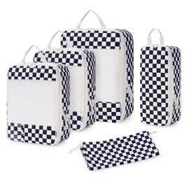 Narwey 5 Set Compression Packing Cubes for Suitcases and Backpack, Suitcase Organiser Bags Travel Compression Packing Cubes for Carry on Hand Luggage Travel Essentials Bag (Checkerboard Black)