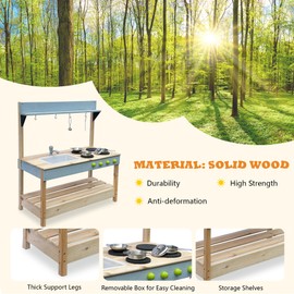 K LUCKIDS Mud Kitchen Playset for, Outdoor Wooden Toy Play Kitchen Set for Boys and Girls, Kitchen Accessories and Garden Sink with Faucet, Blackboard, Cookware Pot (Black1)