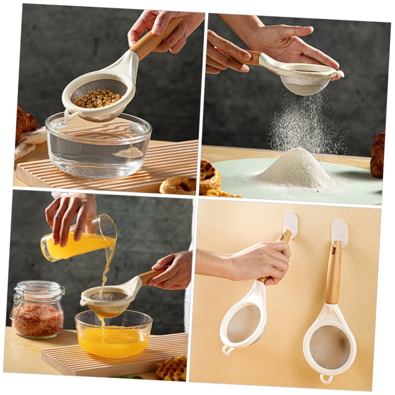 Mikinona Wooden Handle Stainless Steel Flour Sifter Baking Sieve Strainer