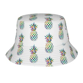 Rainbow Pineapple White Bucket Hat for Men Women Printed Fisherman Hat Packable Sun Cap Travel Outdoor Beach Caps