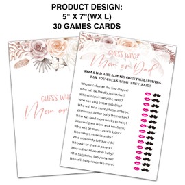 Guess WHO? Mom or Dad Baby Shower Games, Boho Floral Themed - 30 Game Card Set, Baby Gender Reveal Party Game, Baby Shower Party Decorations -008-012