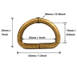 BIKICOCO Metal D-Rings Buckle, 1 Inch Non-Welded for Webbing Sewing DIY - Bronze - Pack of 30