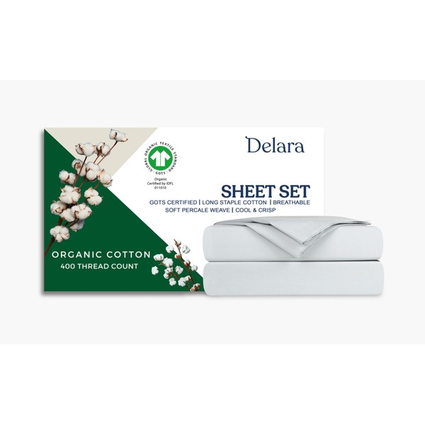Delara 100% Organic Cotton Percale Weave Sheet, 400 Thread Count