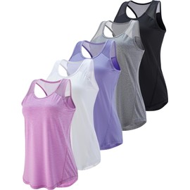 5 Pack Women's Workout Tops, Athletic Racerback Tank Tops for Women, Mesh Sleeveless Shirts Yoga for Gym Running (Set 4, Medium)