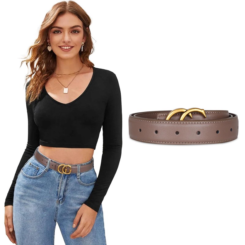 Aurolran Women's Leather Belt with Buckle - Ideal for Dresses,