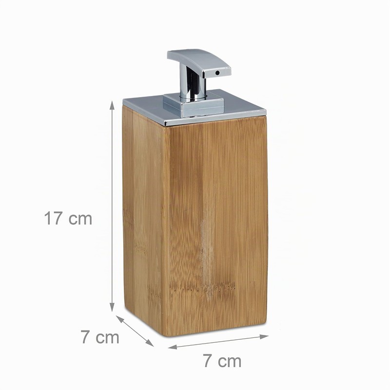 Relaxdays Soap Dispenser Bamboo Refillable Square H x W x
