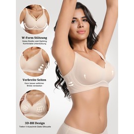 Vtelor Non-Wired Bra Women's Without Underwire Seamless Push Up Bra Large Breasts Strong Hold Seamless Bra Soft Bra Comfortable Bustier Padded Bralette, beige, 3XL