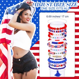 Equsion 150 Pcs Independence Day Bead Stretch Bracelets, Stackable Patriotic Heishi Bracelets 4th of July Red White and Blue Bracelets for Women