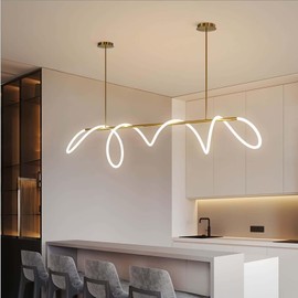 Huilefu Modern LED Linear Chandelier with Remote Control, Dimmable Adjustable Hanging Light for Kitchen Island, Dining Room, Bar - Gold Finish, 47.2" Length, 3000K-6500K Color Temperature