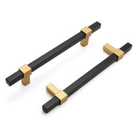 Haliwu 10 Pack Black and Gold Cabinet Handles, 5 inch Brass Dresser Drawer Pulls, Kitchen Hardware