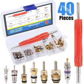 Glarks 40Pcs Car Air Conditioner Valve Core Schrader Valve Cores Accessories A/C R12 R134a Refrigeration Tire Valve Stem with Double Head Dual Dismantling Remover Installer Tool Assortment Kit