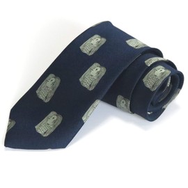GANJI 77MC-AM2 Men's Business Necktie, Made in Japan, Jacquard Woven Motif Pattern, Japanese Yokai Amabie Pattern, navy