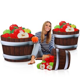 Beeveer 3 Pcs 20"-26" Fall Thanksgiving Harvest Theme Decoration Rustic Apple Orchard Cardboard Cutout Stand-up Set Autumn Farmhouse Apple Barrels Stand-ups Photo Booth Props for Party Supplies