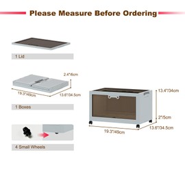 Karramlili Stackable Storage Bins 50 Qt, 1 Tiers, 19.3"x13.6"x11.4", Collapsible Storage Bins with Triple Door, Plastic storage cabinet with Wheels, Closet organizers and Storage Containers