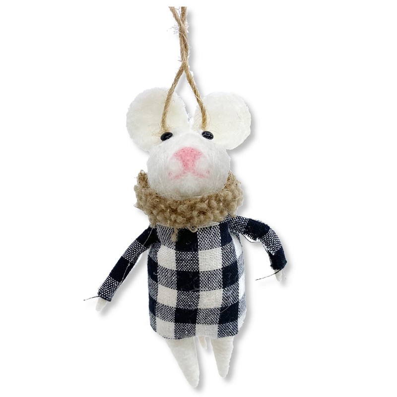 White Mouse Ornament - Wool Decoration for Christmas Tree, Black