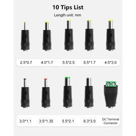 DC 9V 2A Power Supply AC Adapter 100-240V 50-60Hz AC to DC Adapter 9 Volt 2 Amp Power Adapter Transformer Cord with 10 Tips & 5.5mm x 2.1mm Reverse Polarity Converter Cable