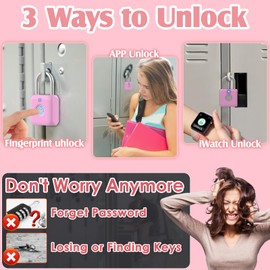 Pothunder Fingerprint Padlock, Locker Lock, Combination Lock, Fingerprint Lock with APP Unlock, USB Rechargeable, Suitable for Gym Locker, Door, Locker