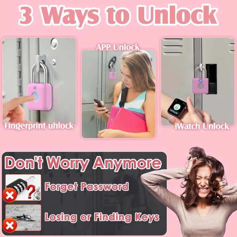 Pothunder Fingerprint Padlock, Locker Lock, Combination Lock, Fingerprint Lock with