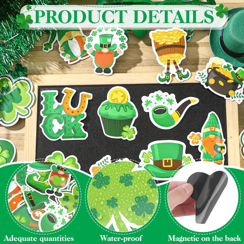 30 Pcs St. Patrick's Day Reflective Car Magnet Set Green