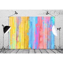 Loccor 9x6ft Fabric Colorful Graffiti Wooden Floor Backdrop Product Photography Background Birthday Party Decor Newborn Baby Shower Graduation Anniversary Banner Selfie Photo Booth Studio Prop