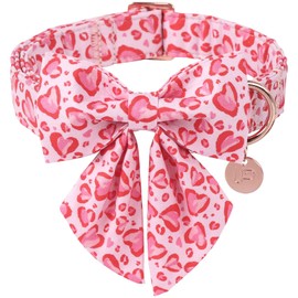 UP URARA PUP Valentine’s Dog Collar with Bow Tie, Pink Heart Bowtie Collar with Metal Buckle, Valentine’s Gift Pet Collar for Puppy Girl Boy Dog or Cat, Wedding Dog Collar, M
