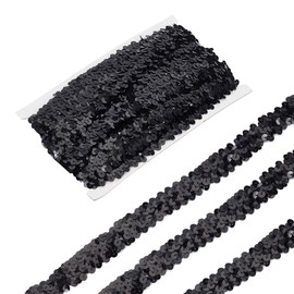 letsinstyle 10 Yards Sequins Sewing Trim, Black Elastic Sequin Ribbon Trims, Glitter Stretch Fabric Trimmings for DIY Craft and Sewing Wedding Bridal Dress