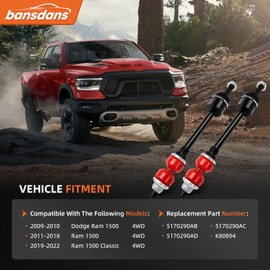 bansdans K80894 Sway Bar Link Front, 2pcs Stabilizer Bar Link with PU Bushing, Fit for 2009-2010 Dodge Ram 1500, 2011-2018 Ram 1500, 2019-2022 Ram 1500 Classic, Stabilizer Link OE#5170290AB 5170290AC