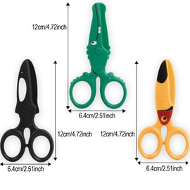 Wisebom Set of 3 Children's Scissors, Round Tip Scissors for Right-Handed and Left-Handed Users, Craft Scissors, Paper Scissors, Beginner Scissors Made of ABS Plastic, Green, Yellow and Black
