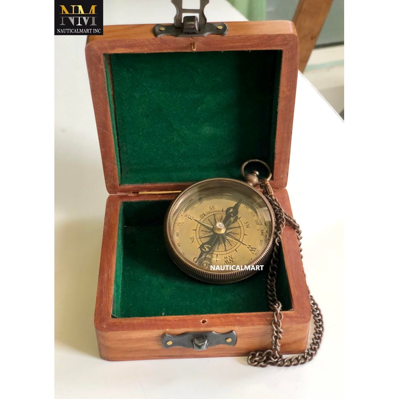 Brass Compass Gift with Display Box - Engraved Scripture Prayer