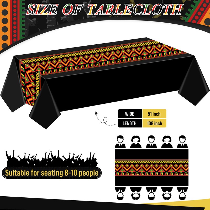 Kinlop 3 Pcs Black History Tablecloth 108 x 51 Inch