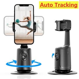 Auto Face Tracking Phone Holder Tripod Stand Smart Selfie Stick 360 Rotation Fast Face & Object Tracking Cameraman Robot Mount - Color: Black