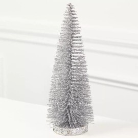 Unbranded Set of 2 Sparkling Silver Glittered Bottle Brush Holiday Miniature 10" Trees