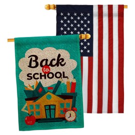 Angeleno Heritage Ready for School Burlap House Flag Pack Education Back to First Day Bus Supplies Teacher Students Class Embroidery Decoration Banner Small Garden Yard Gift Double-Sided, Made in USA