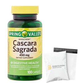 Cascara Sagrada 450mg. Spring Valley Cascara Sagrada 450mg 100 Count, Whole Herb Cascara Sagrada Digestive Health Dietary Supplement - Set by Basket Goods