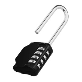 ZHEGE Padlock Combination Lock with Shackle, Long Lock, Number Code, 4-Digit Number Padlock Weatherproof for Doors, Garden Fences, Black