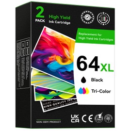 64XL Ink Cartridge Combo Pack Compatible for HP Ink 64 Black and Color Compatible for Envy Photo 7855 7858 7155 7120 7800 6252 6255 7158 7100 6200 6258 7130 7132 7164 Inkjet Printer, Print, Scan, Copy