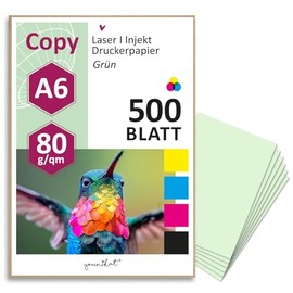 younikat 500 Sheets Blank 80 g/m² Paper in Green DIN A6 I Copier Paper I dv_1450